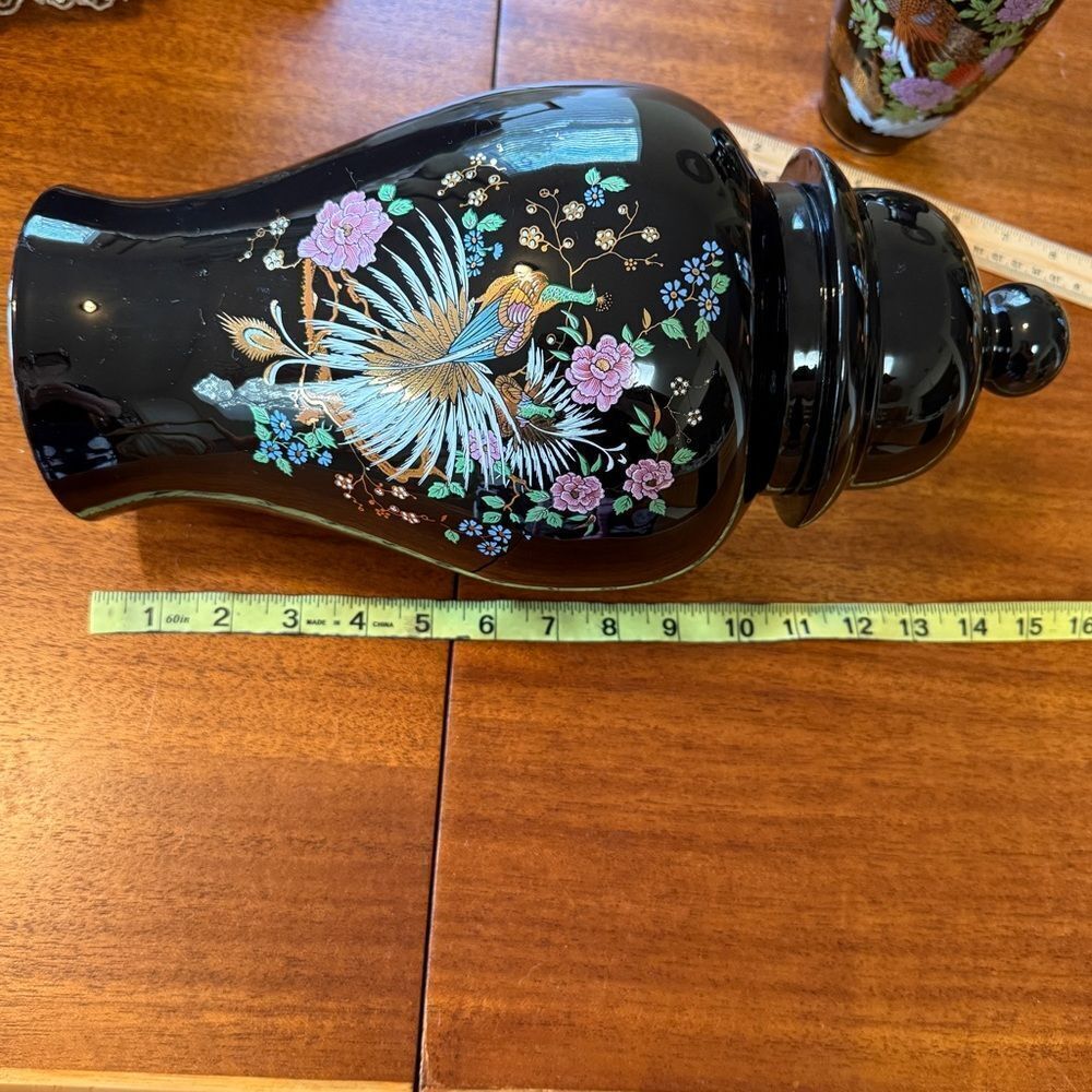 Vintage Ceramic Peacock Imperial Kutani 8” Japanese Vase and 15” Ceramic Pottery - Picture 12 of 16